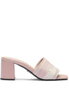 Embroided Logo Fabric Sandals Heel Pink - PRADA - BALAAN 1