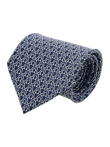 Gancini Print Silk Tie Navy - SALVATORE FERRAGAMO - BALAAN 1