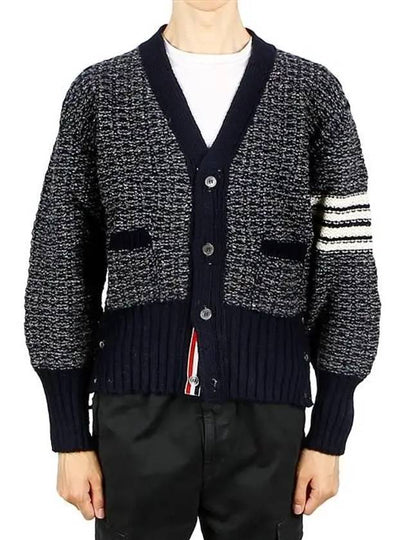 Mohair Tweed 4-Bar Classic V-neck Cardigan Navy - THOM BROWNE - BALAAN 2