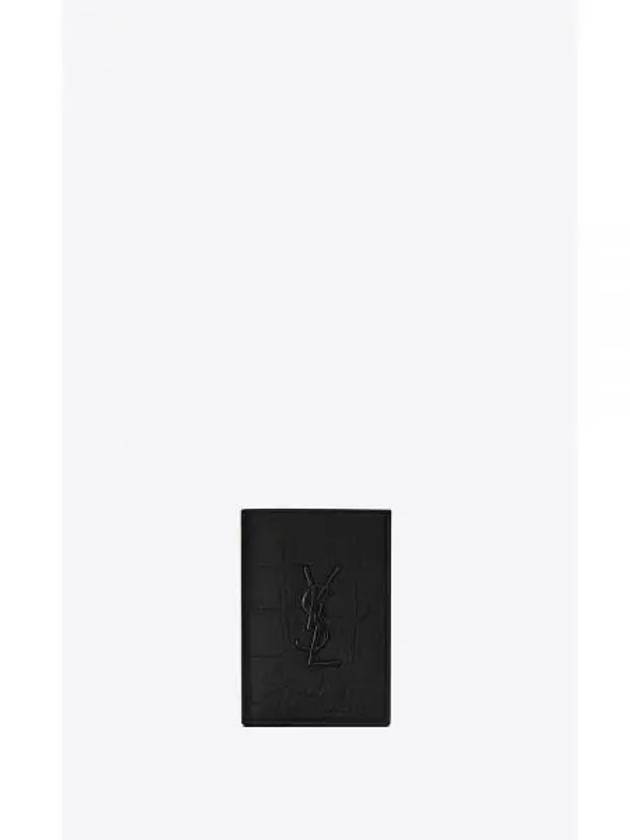 Men’s Cassandre Credit Crocodile-Embossed Leather Card Wallet Black - SAINT LAURENT - BALAAN 2