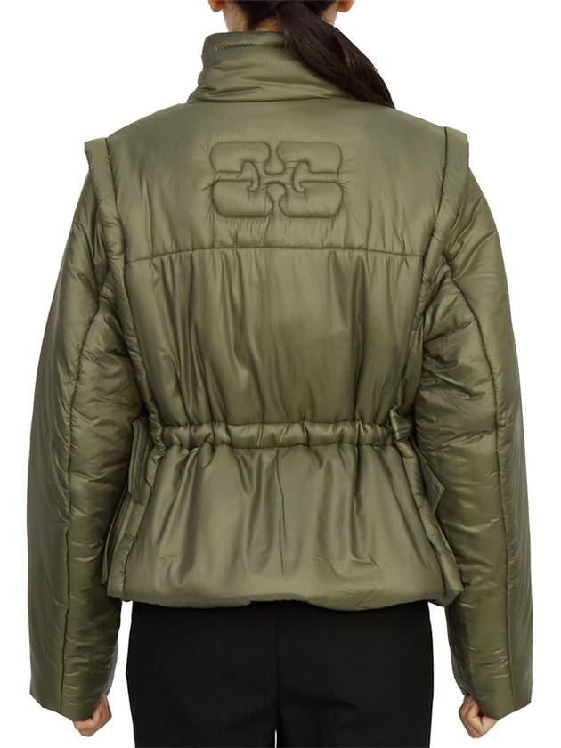 Shiny Quilted Vest Zip-Up Jacket Green - GANNI - BALAAN 8