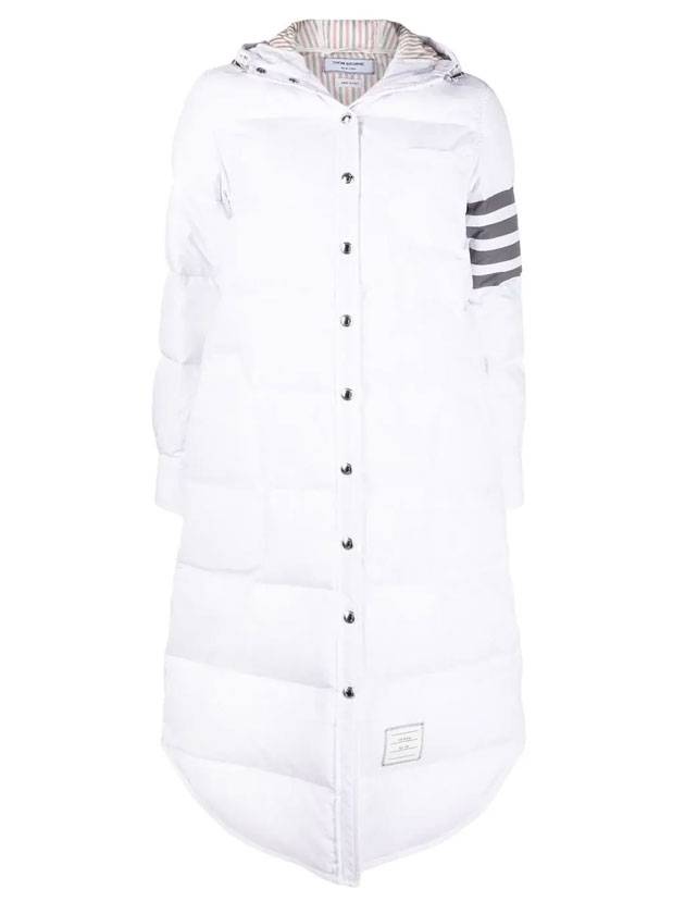 Downfilled Ripstop Classic 4 Striped Hoodie Down Long Padding White - THOM BROWNE - BALAAN 1