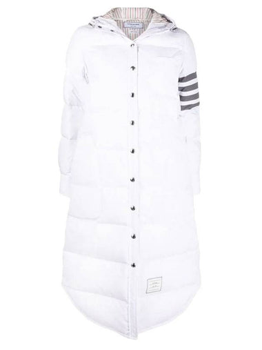 Downfilled Ripstop Classic 4 Striped Hoodie Down Long Padding White - THOM BROWNE - BALAAN 1