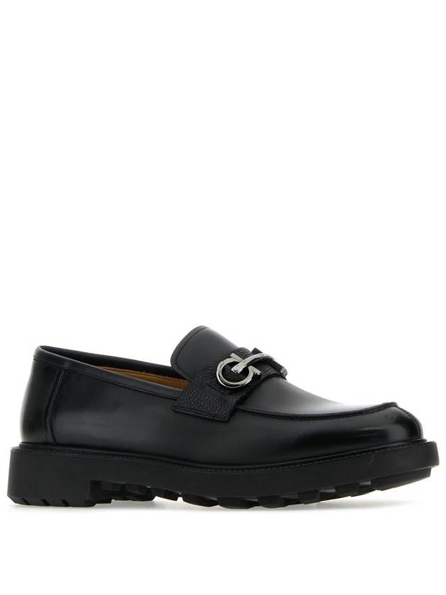 Gancini Ornament Leather Loafer Black - SALVATORE FERRAGAMO - BALAAN 3