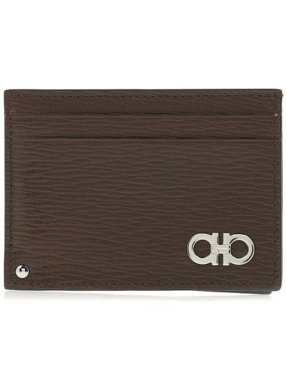 Double Gancini Leather Card Wallet Brown - SALVATORE FERRAGAMO - BALAAN 2