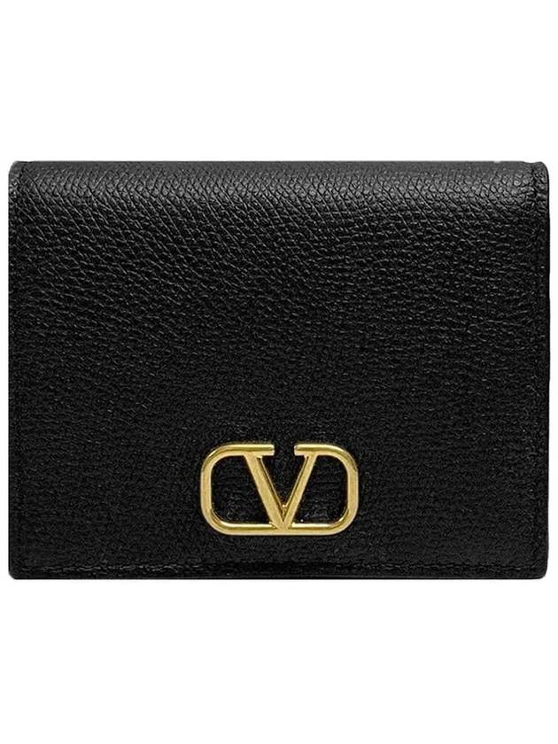 Compact V Logo Signature Calfskin Half Wallet Black - VALENTINO - BALAAN 2