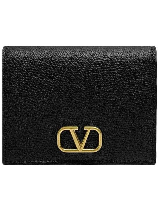 Compact V Logo Signature Calfskin Half Wallet Black - VALENTINO - BALAAN 2