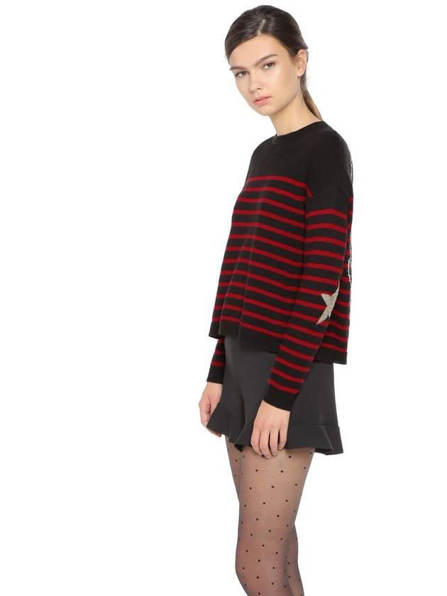 Wings Striped Jacquard Wool Knit Top Black Red - VALENTINO - BALAAN 10