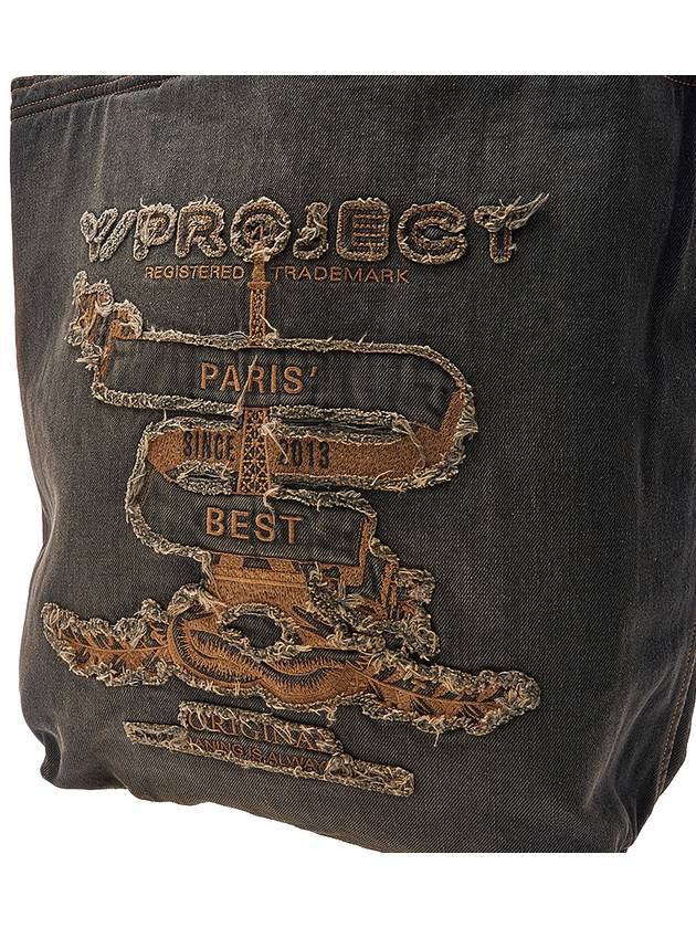 Frayed Embroidered Washed Denim Tote Bag Black - Y/PROJECT - BALAAN 7