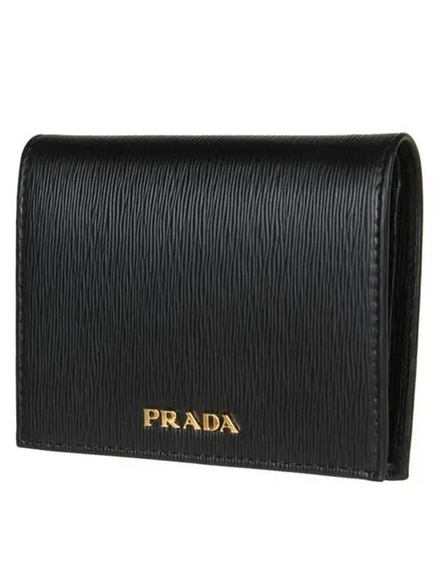 Vitello Gold Logo Leather Half Wallet Black - PRADA - BALAAN 3