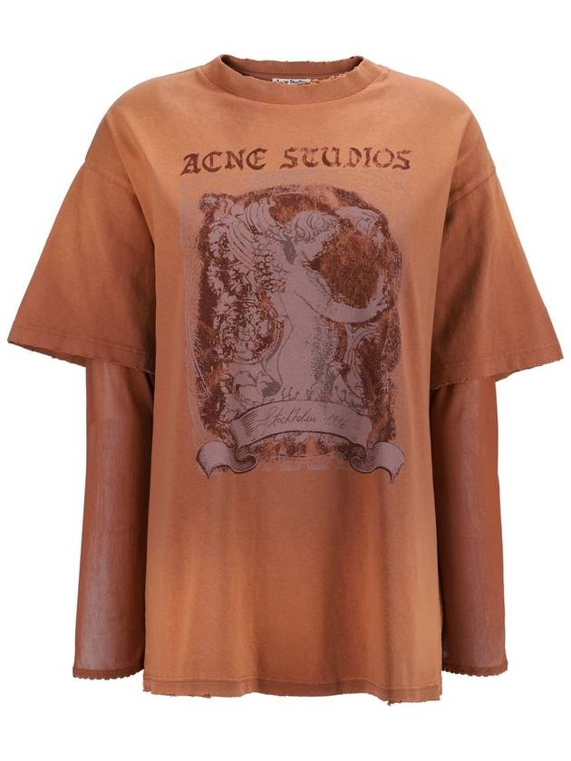 Logo Graphic Print Layered Long Sleeve T-Shirt Rust Red - ACNE STUDIOS - BALAAN 2