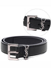 Grained Leather Silver Monogram Belt Black - SAINT LAURENT - BALAAN 3