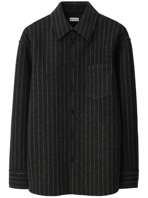 Pinstriped Wool Blend Long Sleeve Shirt Black - BURBERRY - BALAAN 1