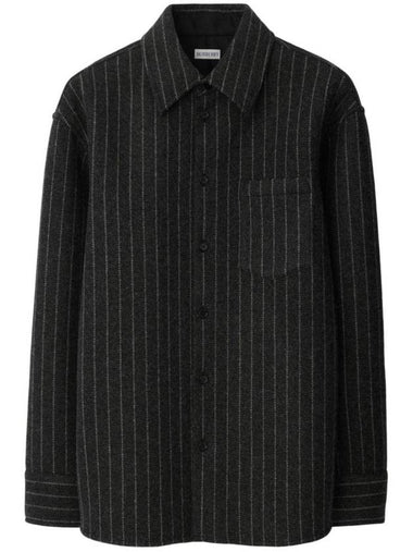 Pinstriped Wool Blend Long Sleeve Shirt Black - BURBERRY - BALAAN 1