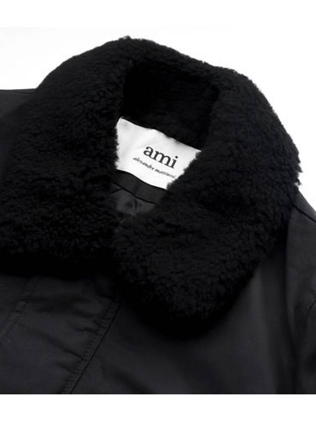 Shearing Trimming Short Bomber Jacket Black - AMI - BALAAN 4