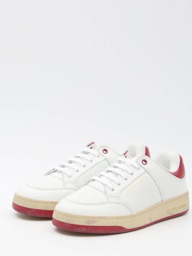 Crack Lace Up Calf Leather Low Top Sneakers White Red - SAINT LAURENT - BALAAN 3