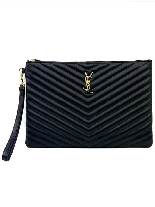 Monogram Chevron Gold Plated Medium Clutch 559193 CWU01 - SAINT LAURENT - BALAAN 1