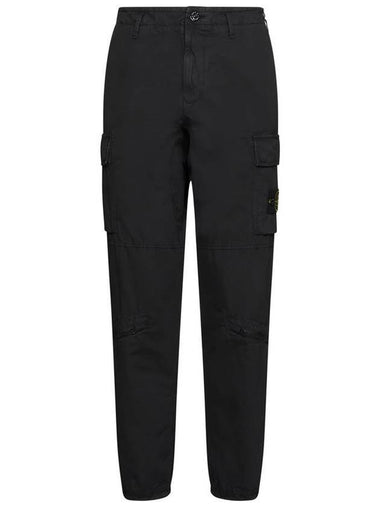 Old Effect Cotton Canvas Cargo Straight Pants Black - STONE ISLAND - BALAAN 1