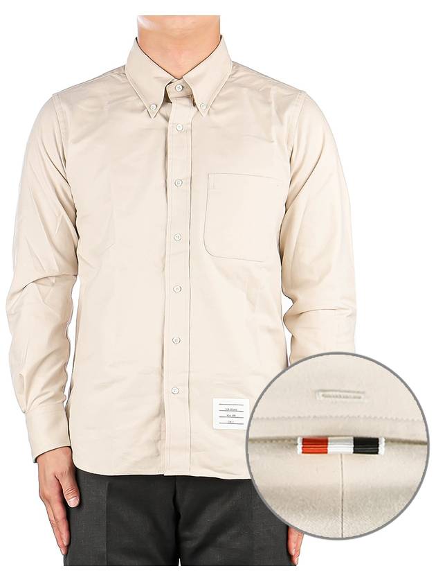 Men's Flannel Back Stripe Straight Fit Cotton Long Sleeve Shirt Beige - THOM BROWNE - BALAAN 2