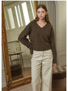 Women's Woods V-neck Knit Brown P00000DR - MICANE - BALAAN 3