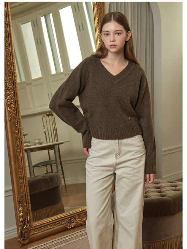 Women's Woods V-neck Knit Brown P00000DR - MICANE - BALAAN 3