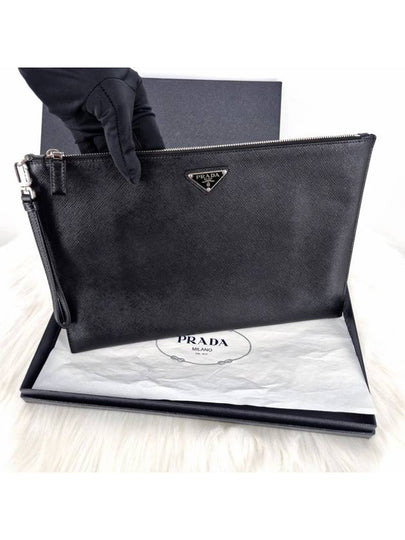 Saffiano triangle logo clutch bag black 2NH001 - PRADA - BALAAN 2