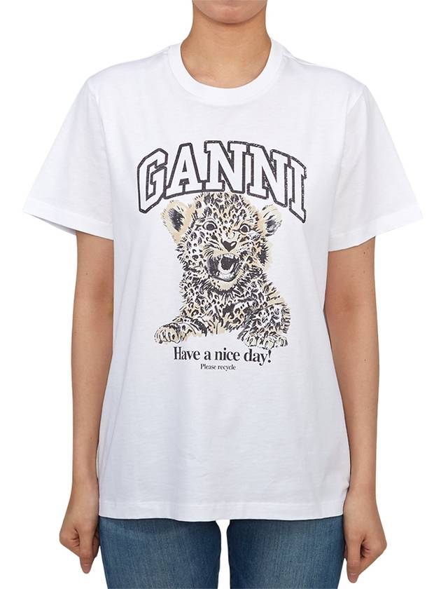 Logo Print Crew Neck Short Sleeve T Shirt White - GANNI - BALAAN 2