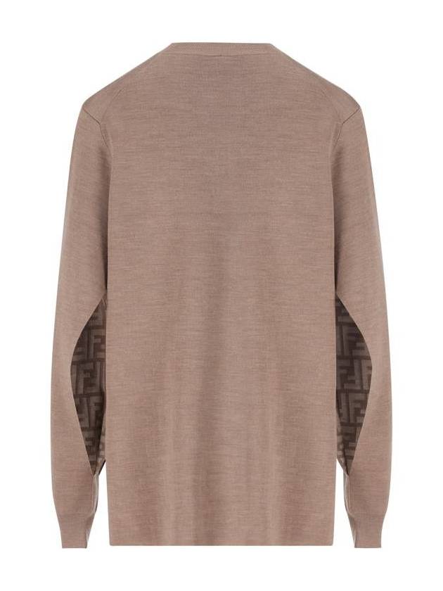 V-Neck Double Fabric Sweater Grey - FENDI - BALAAN 3