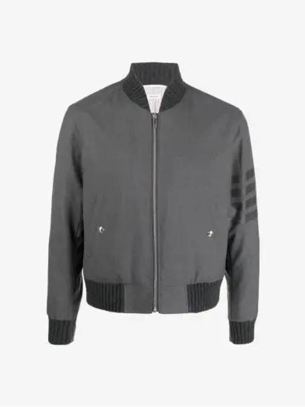 Diagonal Striped Knit Rib Blouson Bomber Jacket Dark Grey - THOM BROWNE - BALAAN 3