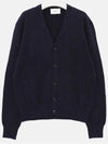 Heart Logo V Neck Cashmere Cardigan Navy - AMI - BALAAN 3