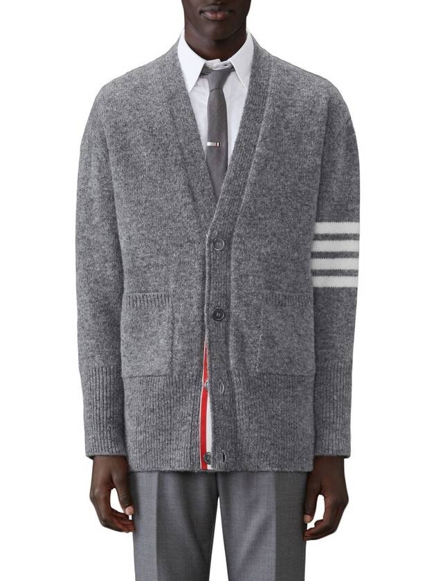 Irish Wool 4-Bar V Neck Cardigan Grey - THOM BROWNE - BALAAN 2