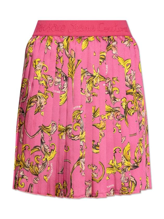 Versace Jeans Couture Pleated Skirt With Outline Barocco Print, Women's, Pink - VERSACE - BALAAN 1