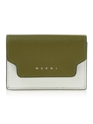 Saffiano Color Block Tri-Fold Half Wallet Green - MARNI - BALAAN 1