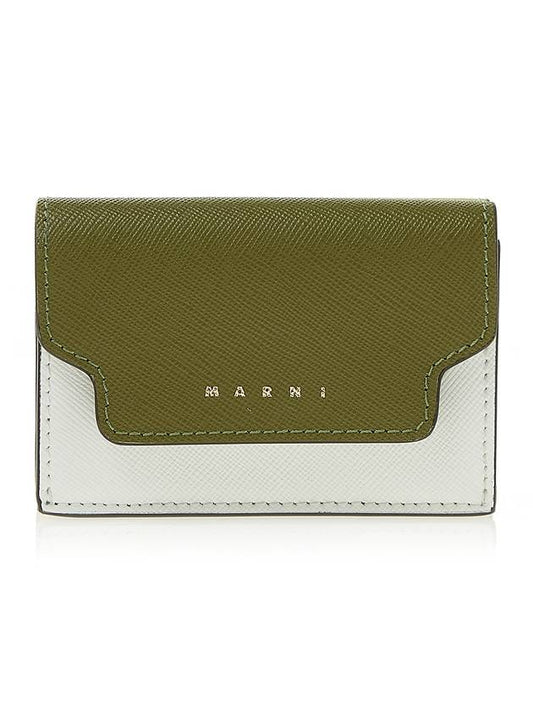 Saffiano Color Block Tri-Fold Half Wallet Green - MARNI - BALAAN 1