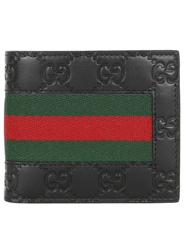 GG Signature Web Leather Half Wallet Black - GUCCI - BALAAN 1