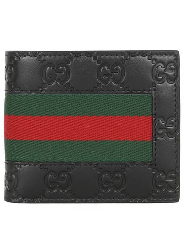 GG Signature Web Leather Half Wallet Black - GUCCI - BALAAN 1