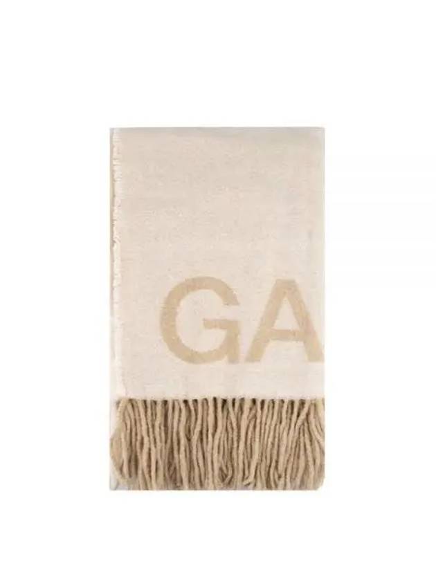 Logo Print Fringe Wool Muffler Beige - GANNI - BALAAN 2