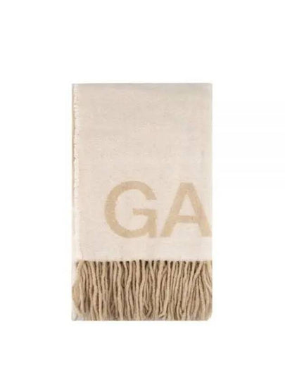 Logo Print Fringe Wool Muffler Beige - GANNI - BALAAN 2