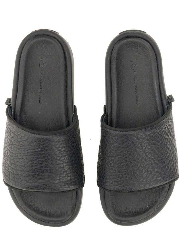 Logo Slide Leather Slippers Black - Y-3 - BALAAN 4