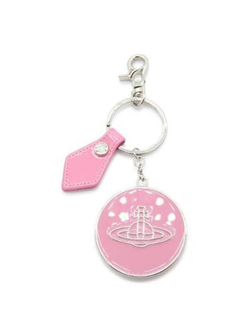 ORB Logo Patterned Leather Key Holder Pink - VIVIENNE WESTWOOD - BALAAN 1