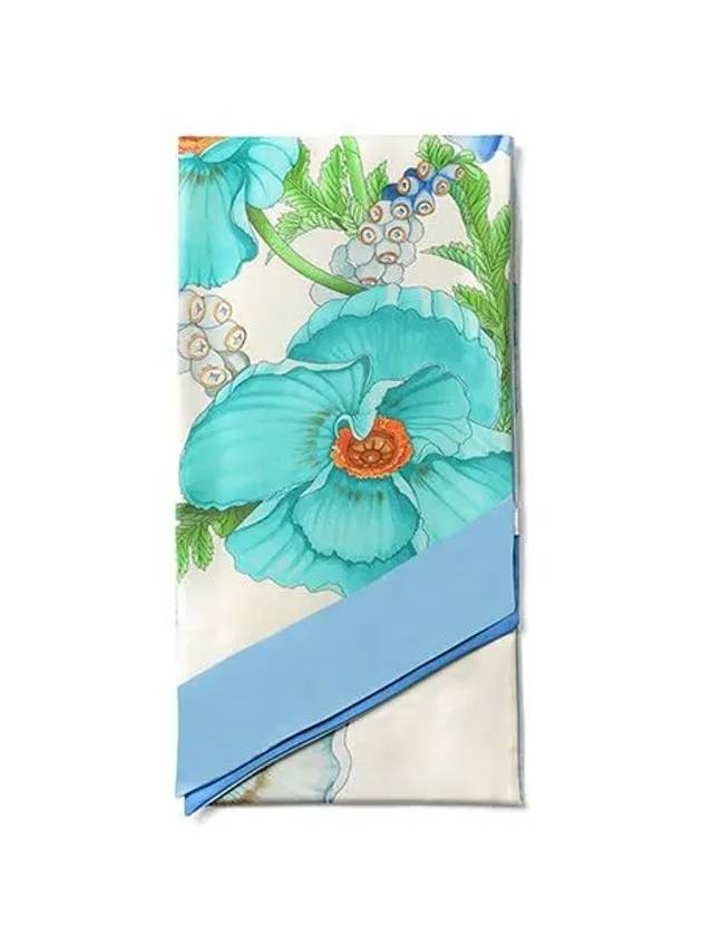 Poppies Print Silk Scarf Blue - SALVATORE FERRAGAMO - BALAAN 4