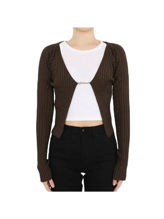 La Maille Pralu Longue Micro Charm Logo Cardigan Dark Brown - JACQUEMUS - BALAAN 2