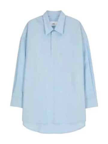 oversized curved hem shirt blue - AMI - BALAAN 1