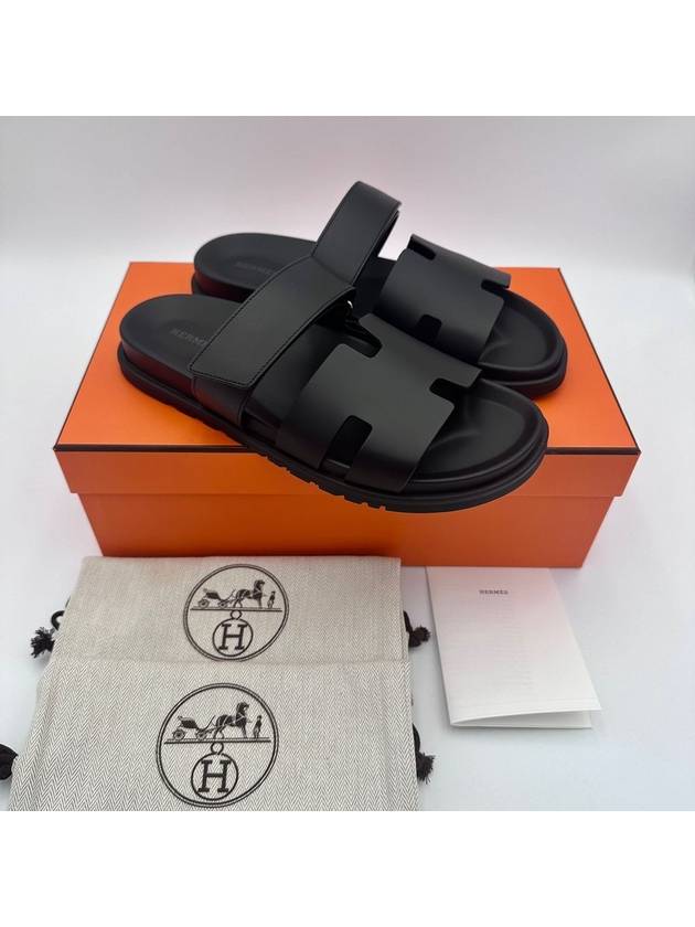 Hermes Chypre H Logo Calfskin Sandals Black - HERMES - BALAAN 7