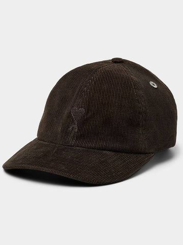 Heart Logo Embroidered Corduroy Ball Cap Hat Brown Unisex - AMI - BALAAN 1