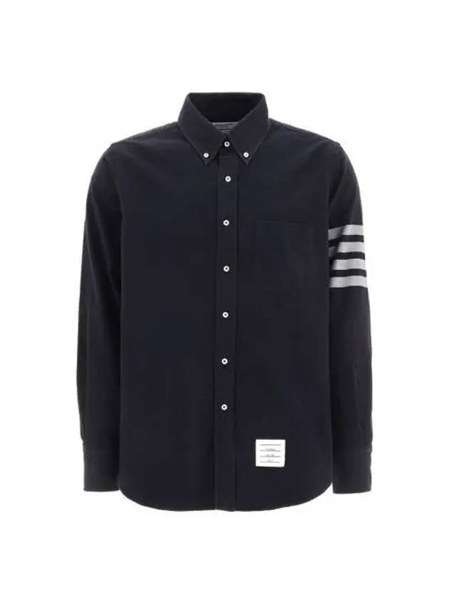 Men's Diagonal Solid Flannel Long Sleeve Shirt Navy - THOM BROWNE - BALAAN 2