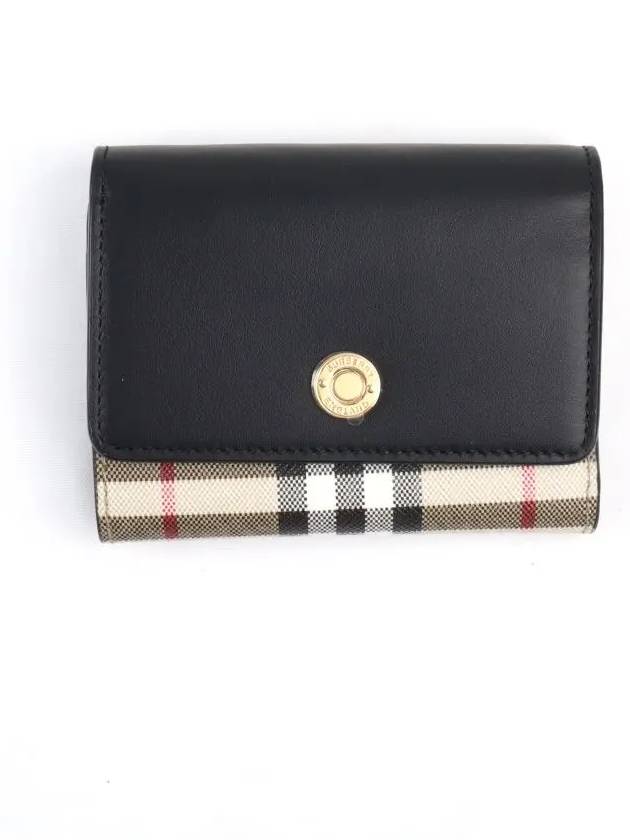 Vintage Check Leather Small Folding Wallet Archive Beige Black - BURBERRY - BALAAN 6