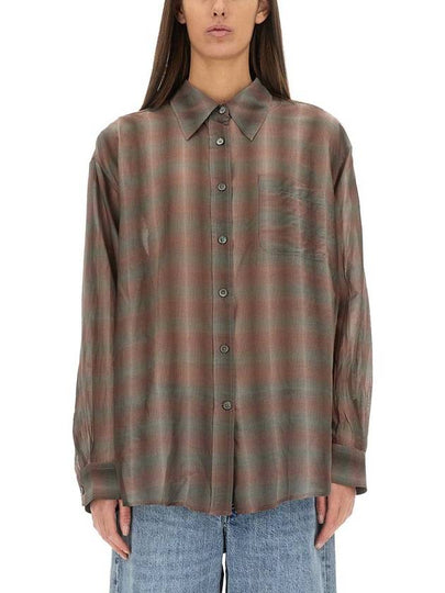 Favourite Screen Check Sheer Cotton Silk Shirt Brown - OUR LEGACY - BALAAN 2