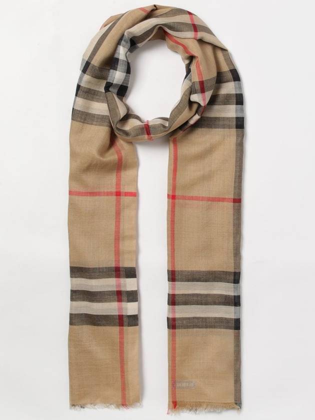 Check Wool Silk Scarf Beige - BURBERRY - BALAAN 5