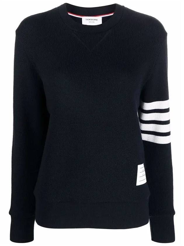 4-Bar Striped Waffle Wool Cashmere Pullover Knit Top Navy - THOM BROWNE - BALAAN 3